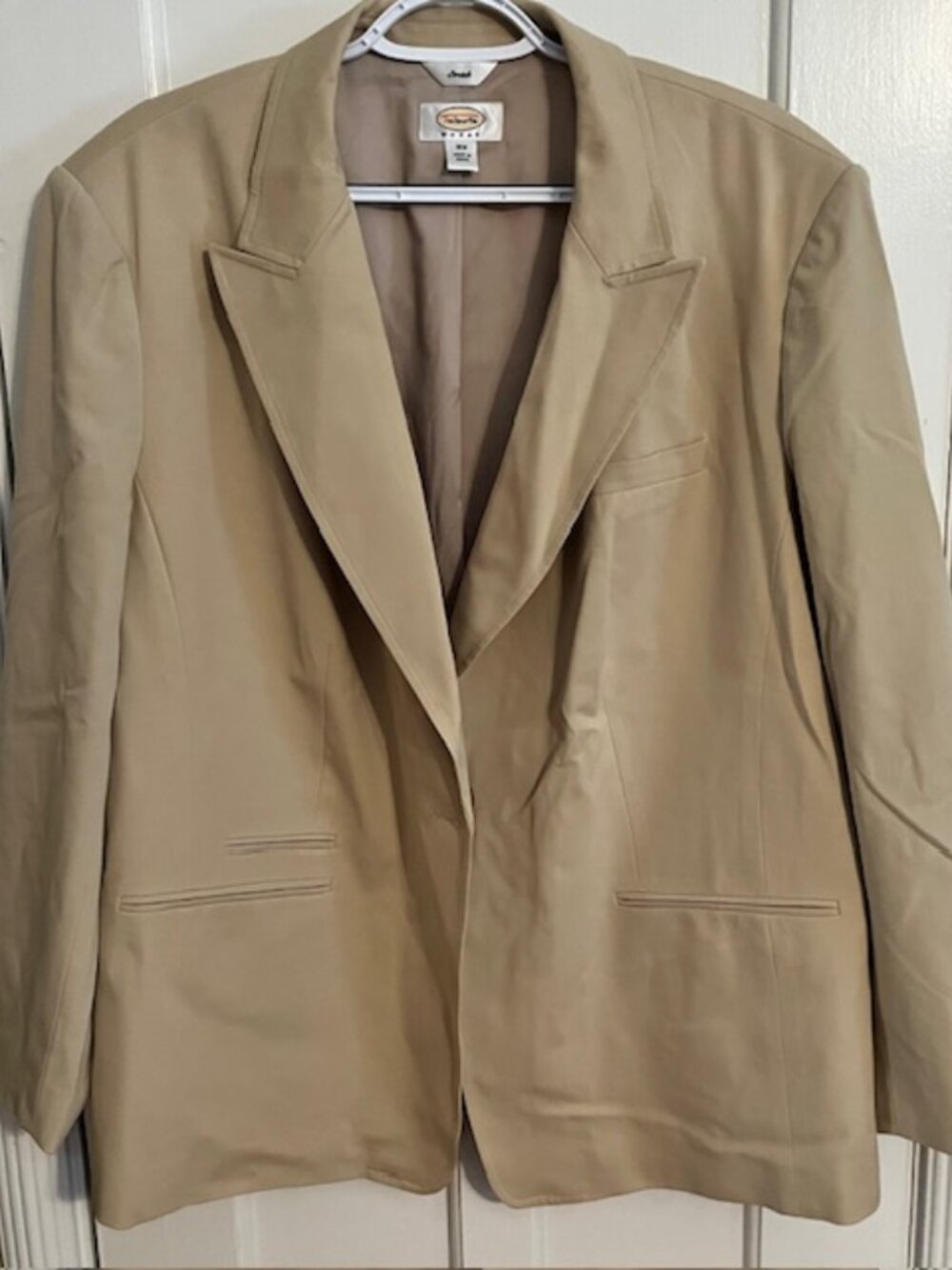 TALBOTS TAN COTTON/SILK BLAZER JACKET, 18W, ONE BUTTON, LIKE NEW!